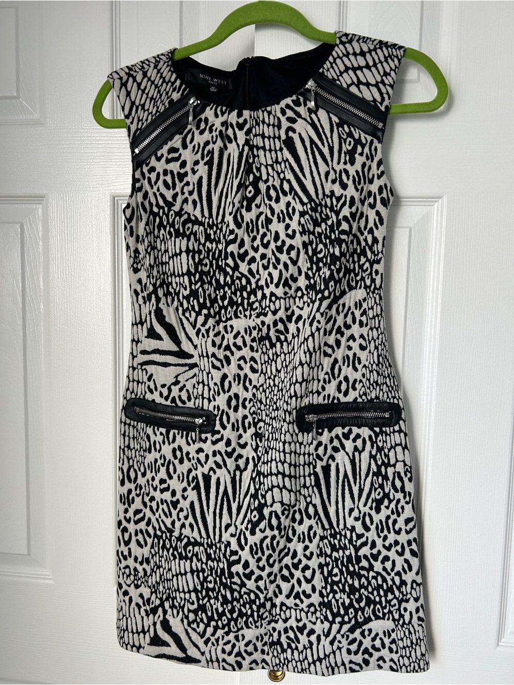 Nine West Black & White Animal-Print Mini Dress